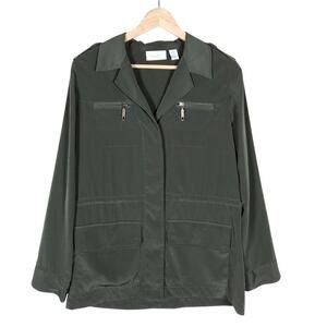 Chicos Utility Jacket 0 Small Green Button Front Coastal Military Chic Casual